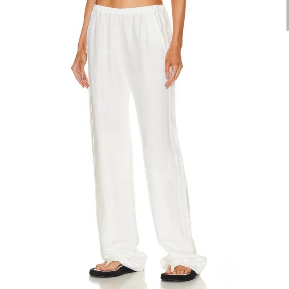 ENZA COSTA Twill Everywhere Pant Women Large Off White Relaxed Wideleg Straight